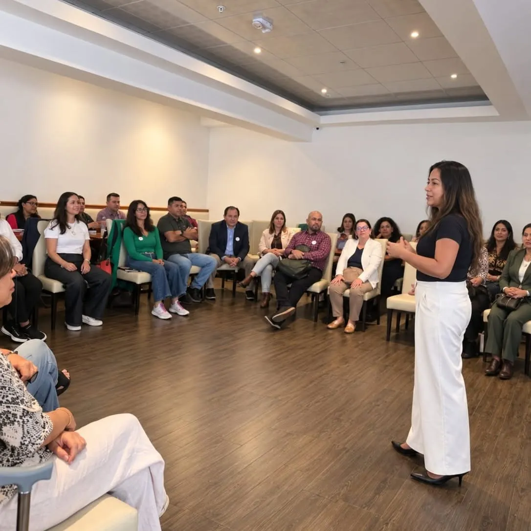 Participantes y facilitadora en un encuentro grupal de INHOA